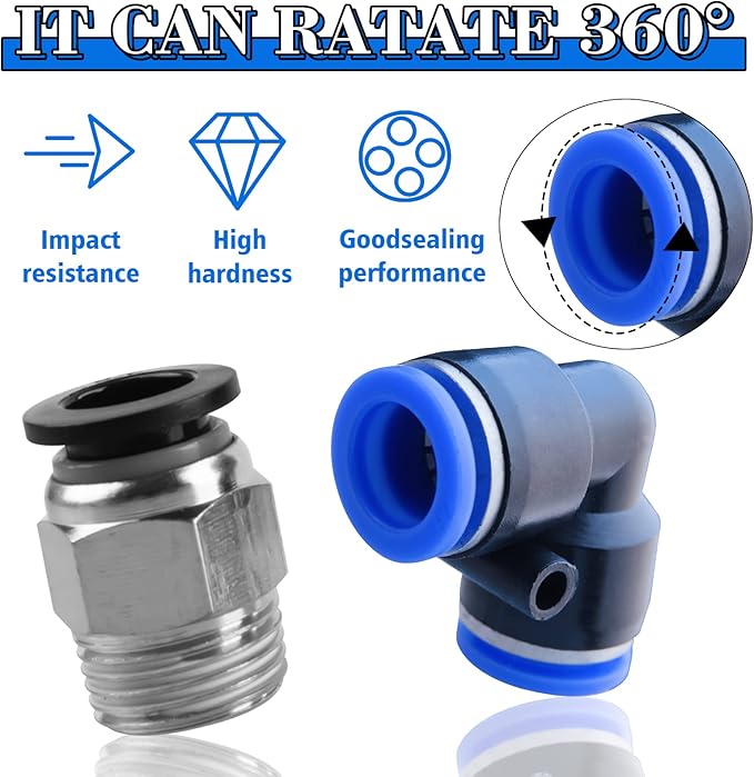 50PCS Air Line Fitting Kits, NPT Thread Push To Connect Fittings, Nylon Tubing 1/4, 3/8, 1/8, 1/2" Quick Connect, Air Line Fittings assortment kit for Automotive Car or Industry Air System