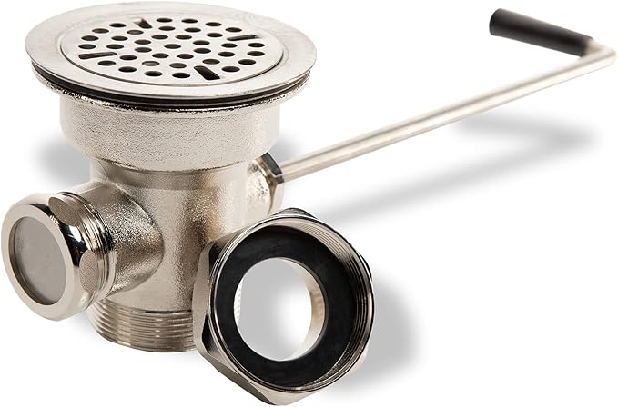 3-inch Sink Drain Waste Drain Valve with Twist Handle, Fits Commercial 3 Compartment Sink Style Drains, Controls Sink Drain Stopper - Handy Brass Reducer Included