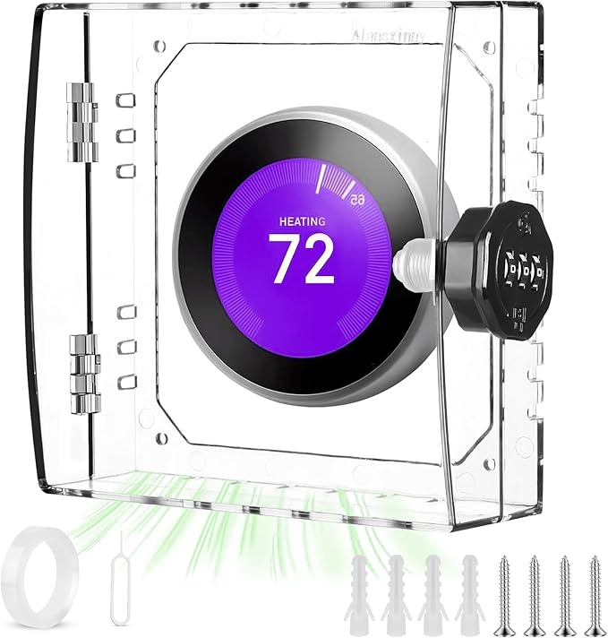 Thermostat Lock Box Upgrade Thickened Square with Combination Lock Transparent AC Lock Box Cover Suitable for Wall Thermostat Suitable for 4.72×4.72×2 inches or Smaller