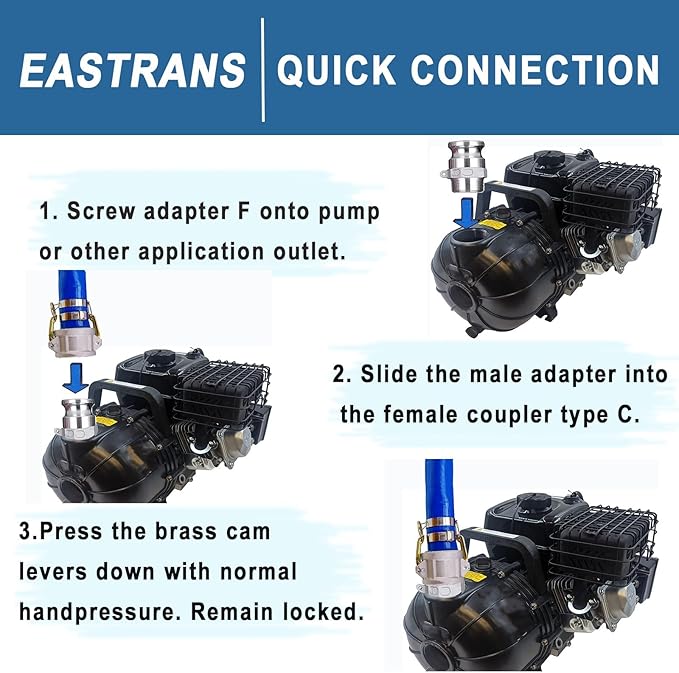 2" x 50' Blue PVC Discharge Hose with Camlock C and E Fittings, Cam Lock Fitting Type F included Heavy Duty Water Hose, Durable Reinforced Pool Drain Hose for Swimming Pools