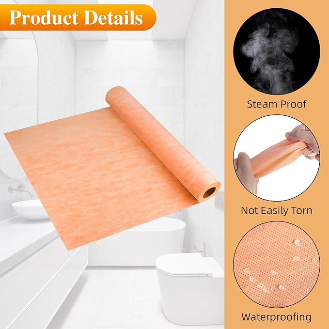 3.8 ftx57 ft Waterproof Membrane for Shower,Waterproofing Shower Membrane for Sauna Bathroom Kitchen Wall Tile Floor Underlayment,Tile Underlayment Seam Tape Uncoupling Band,23.6 Mils Thick,216 Sq Ft