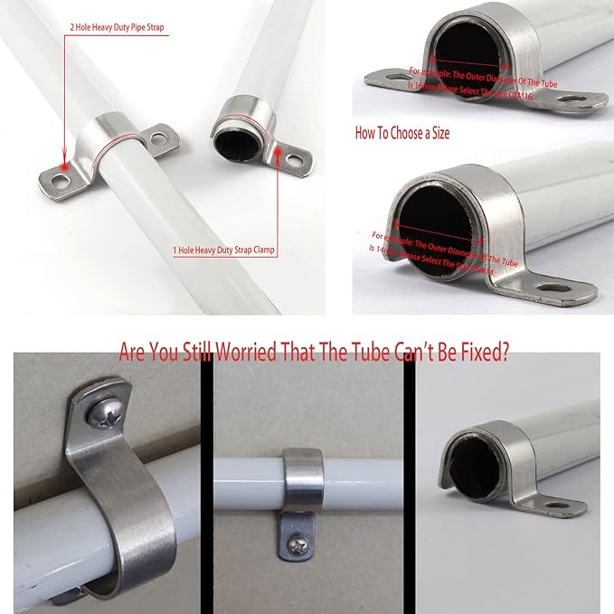 3 1/2 Inch Pipe Strap 304 Stainless Steel Conduit Strap 2 Hole Heavy Duty Strap Clamp for Tube Pipe or Wire Cord Installation(89mm 5pcs)