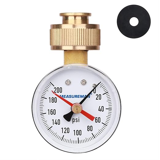 MEASUREMAN 2" Water Pressure Test Gauge, 3/4" Female Hose Thread, 0-200 psi/kpa with Maximum Pressure Memory