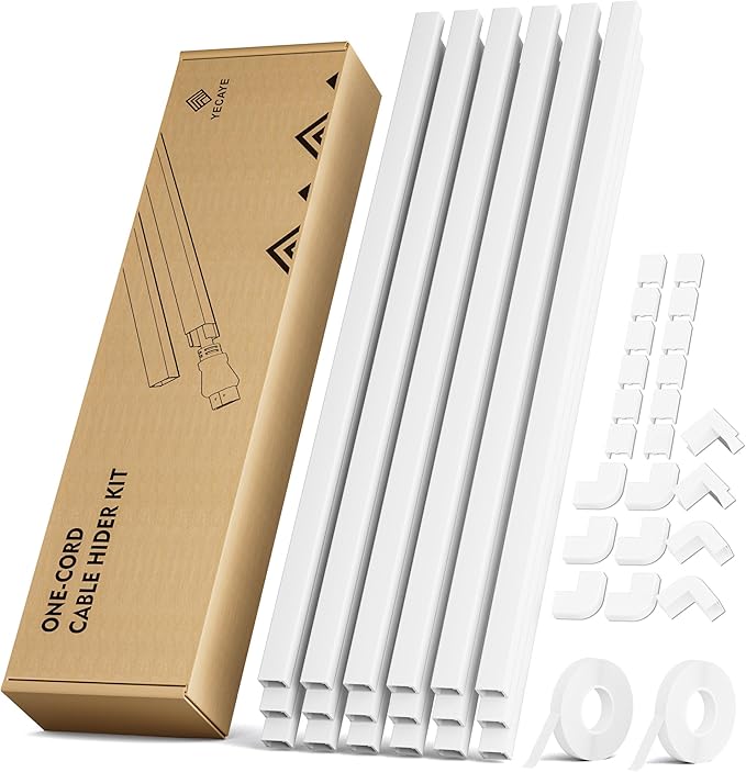 Yecaye PVC Wire Covers for Cords on Wall, One-Cord Cable Concealer Kit, Paintable Cable Raceway Management, Cord Hider, Max for 2 Small Cords for Home Office, W0.59in H0.4in