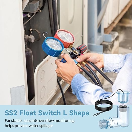 yeesport 3 PCS SS2 AC Float Switches, L Shape AC Float Switch with 3/4 in Adapter & 6 Ft Wire, Water Level Sensor Switch for Air Conditioner Drain, Condensate Overflow Detection, HVAC Safety Accessory
