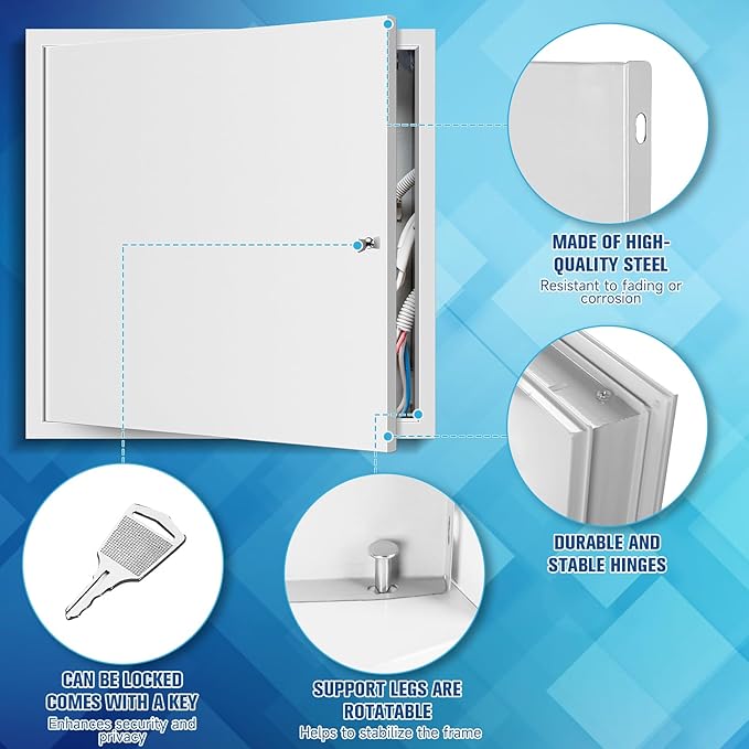 Access Panel for Drywall, 22 x 22 inch with Lock and Key, for Ceiling, Electrical Conduits, Heavy Duty Metal Steel Access Door (White)