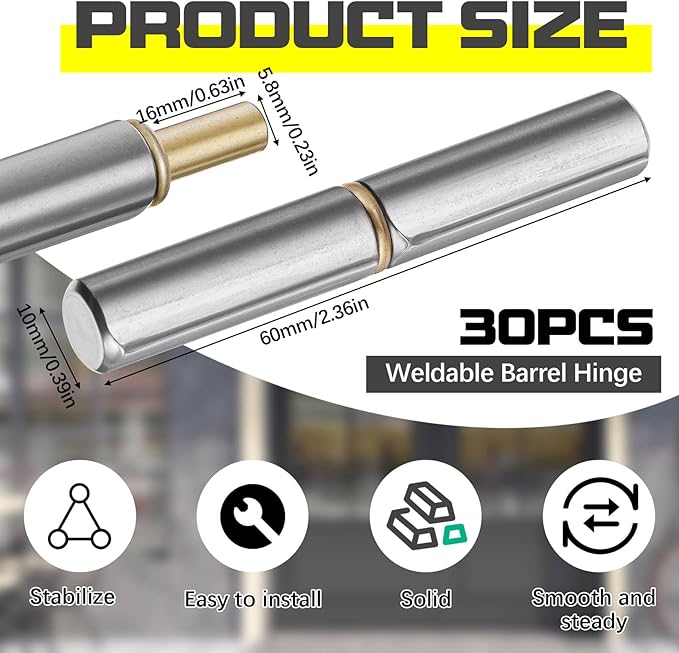 30 Pack 2-1/2" x 3/8" Weld on Bullet Hinges BBQ Smoker Weldable Barrel Hinges Heavy Duty Carbon Steel Detachable Gate Door Fittings for Swing Door Trailer Ramp