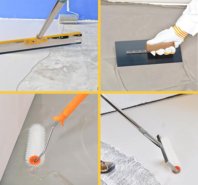 Self Levelling Cement Tool Kit, Adjustable Extension Pole, Floor Roller, Nailer Shoe, Epoxy Floor Tool, Stainless Steel Trowel, Self Levelling Rake, Cement Self Levelling Concrete Tool Kit