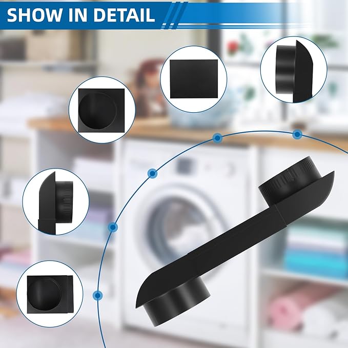 OEM Upgraded Periscope Dryer Vent (DIY) Design 6.5"&12" Adjustable length for Tight Spaces, compact dryer vent,Includes 1 Rolls Foil Tape(stainless steel Black) Renovation of laundry room space