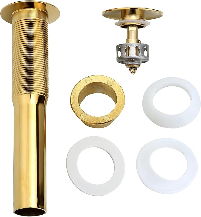 Bathroom Sink Drain, 5 Pack Gold Drain Stopper Bathroom Sink Without Overflow, Pop Up Drain Assembly with Detachable Strainer Basket, Built-in Anti-Clogging Strainer,Stainless Steel