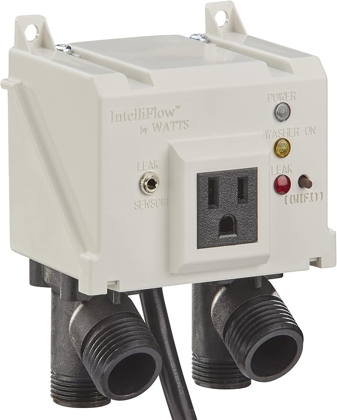 Watts A2C-SC Series Intelliflow 1/2" Washing Machine Smart Water Shutoff Valve with Leak Sensor, Inlet Adapters, Without Wall Box, Automated Flood Detection with Real-Time Text and E-Mail Alerts