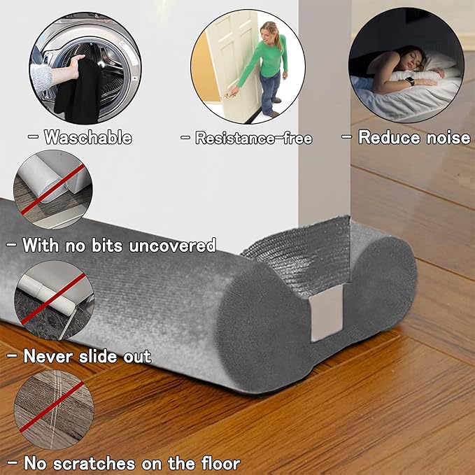 Door Draft Stopper for Doors No Adhesive Draught Excluder Under Door Wind Blocker for Bottom of Door,Reduce Noise Draught Excluder Sweep Sound Proof (Grey 24-29IN / Distance Under The Door 1IN)