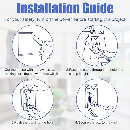 5-Pack-1-Gang PVC Electrical Outlet Box, 18 cu in Blue Switch Box - UL514C & UL263 Listed, Compatible with 7/10, 8/12, 9/14 AWG Wires