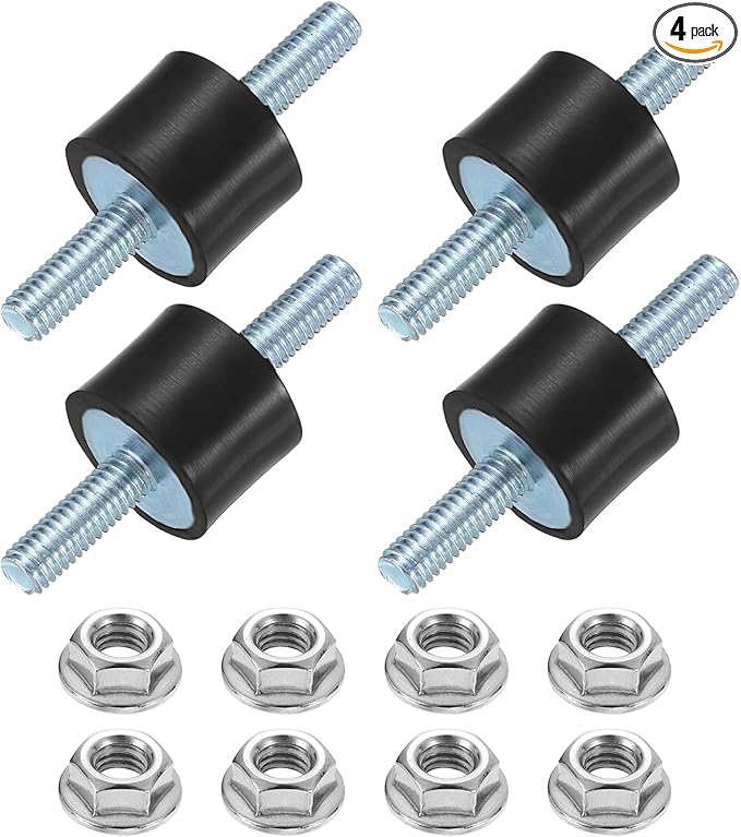 uxcell 4Pcs M6 x 18mm Rubber Mounts, 20 x 15mm Cylindrical Anti Vibration Isolator Studs Shock Absorber Double Studs with Nuts for Car Bobbin Generator Air Compressors
