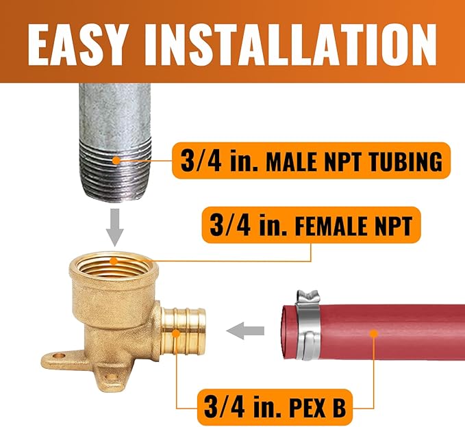 SUNGATOR 6-Pack 3/4" Pex Drop Ear Elbow, No Lead Brass, 3/4 Inch Pex Fittings