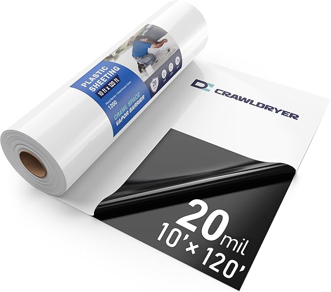 Crawl Space Vapor Barrier - 20 Mil Vapor Barrier - (10' x 120') - Tear Resistant, Heavy Duty Vapor Barrier, Drop Cloth Moisture Barrier Thick Plastic Sheeting Covering for Crawlspace Encapsulation