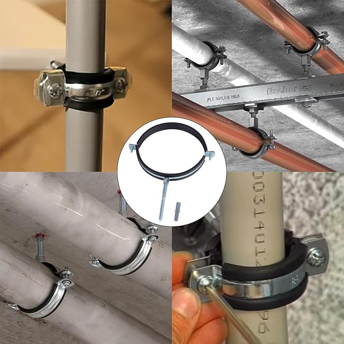 2 PCS Split Ring Pipe Hanger, Heavy Duty Adjustable Pipe Bracket Clamp with Screw & Expansion Tube, Wall Ceiling Mount Galvanized Iron Pipe Strap Supports for Pipe OD 5.4-5.6 Inch(138-142mm)