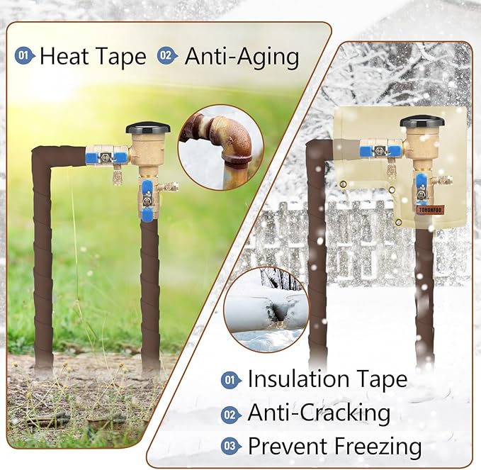 Pipe Insulation Tape, Outdoor Water Pipe Insulation Wrap, Foam Insulation Tape for Outdoor Pipes Winter Freeze Protection, Heat Tape for Water Pipes, Copper Pipes, PVC, AC Line, 3in x 15ft, Brown