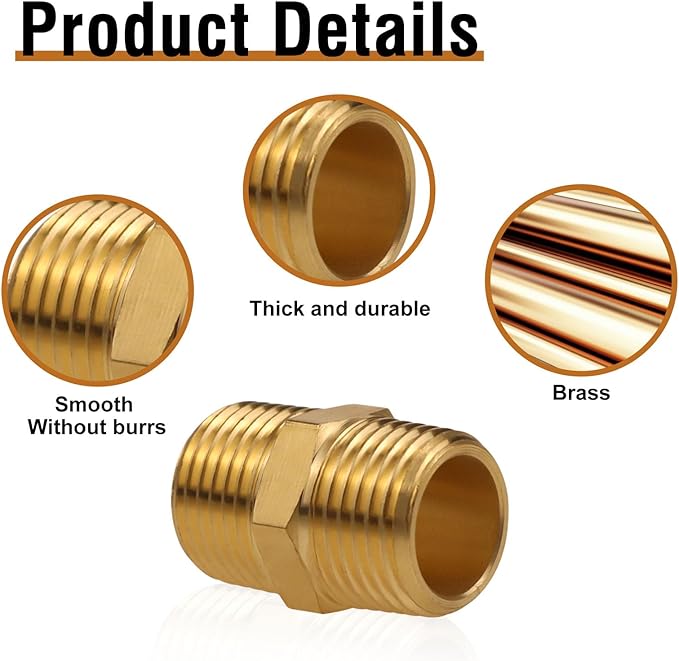 Brass Hex Nipple NPT 3/4 Male x NPT 3/4 Male Pipe Fitting, Heavy Duty Coupling Adapter Connector for Water/Oil/Gas Plumbing, 2PCS