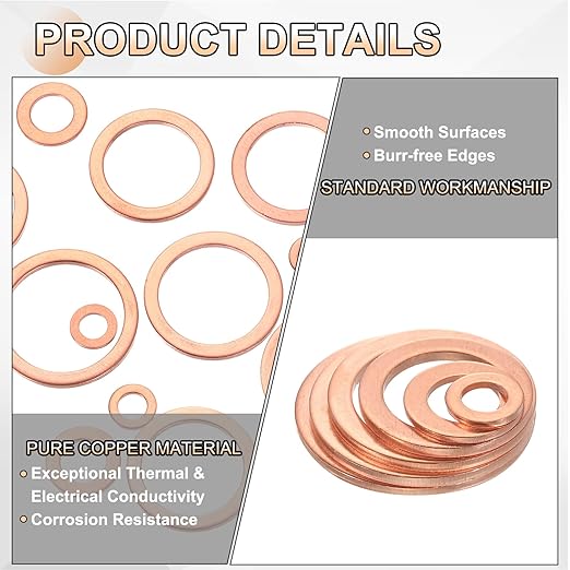 uxcell 100Pcs M12 Flat Washer Copper Washer Sealing Rings, 12mm ID 18mm OD 1mm Thickness Copper Crush Washers Metric Sealing Gasket for Plumbing Machinery Automotive