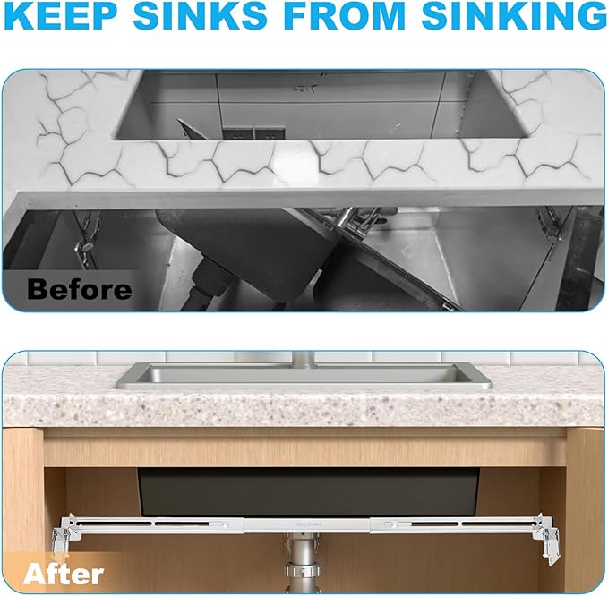Undermount Sink Support Brackets – Adjustable Stainless Steel Brackets & Support Pole for Heavy Duty Undermount Kitchen Sink, 28-37inches