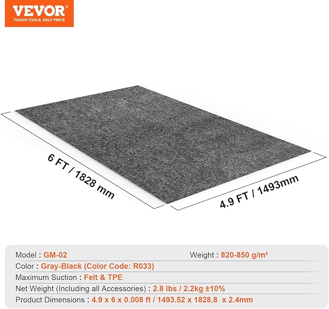 VEVOR Waterproof Garage Floor Mat for Under Car, 4.9'x6' Compact Size Heavy Duty Containment Mat with Strong Grip, Protects Garage Floor from Water, Mud and Oil, for Garages,Greenhouses,Entrance