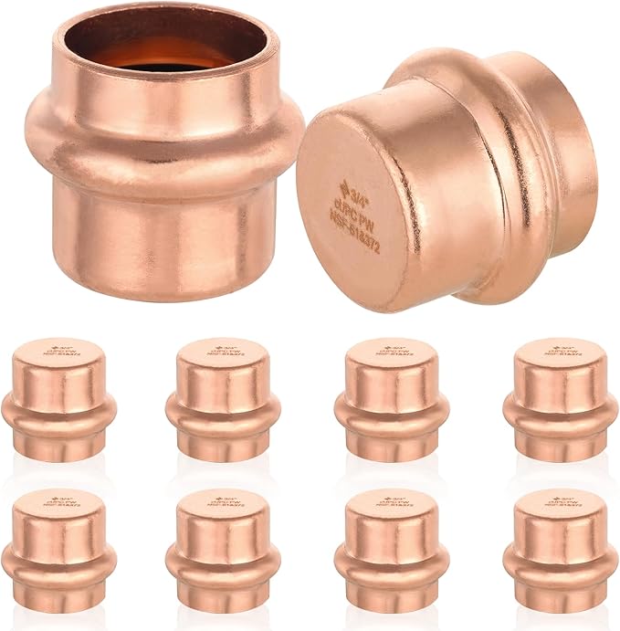 10-Pack HeSun Copper Press End Cap(Plug), 3/4" Pressure Fittings, Press Fit for Copper Tube Connection(PRESS011)