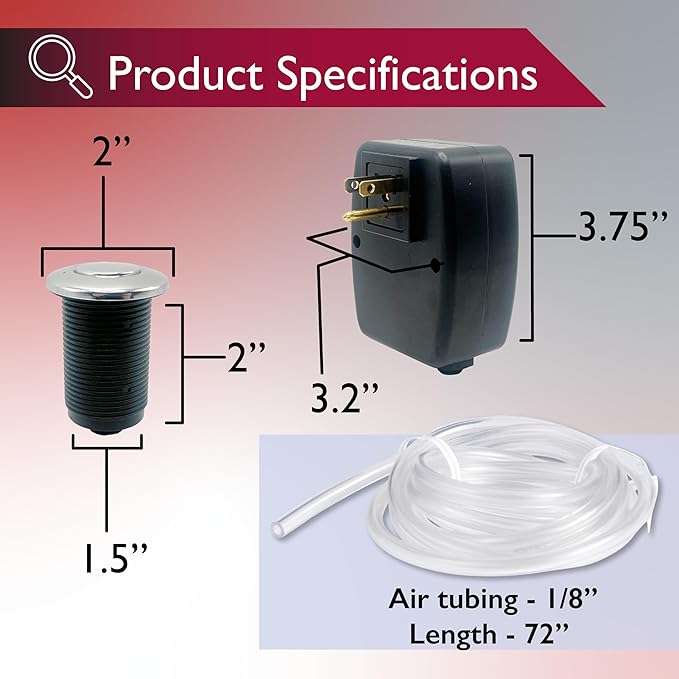 Disposal Air Switch Kit for Garbage Disposal Hands-Free On/Off Control UL Approved Includes 6' Air Tube 1-3/8" Air Button Safe & Convenient for Kitchen No Wiring Needed (Chrome)