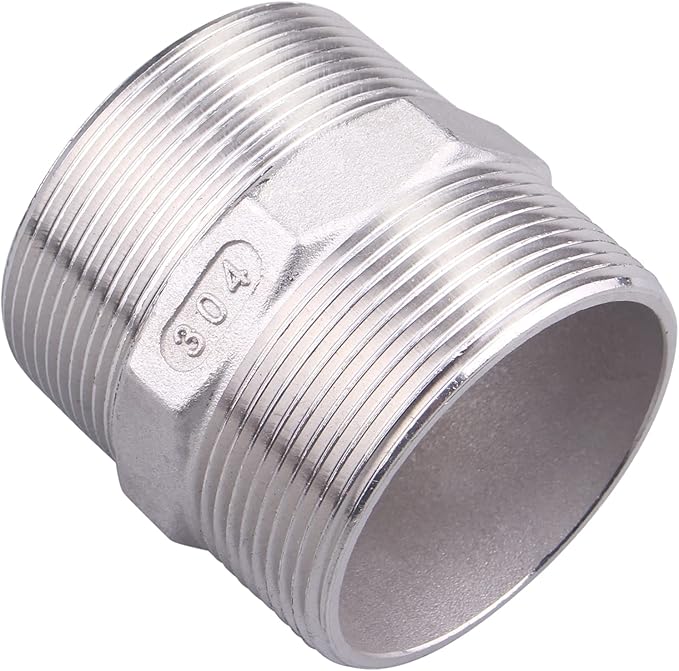 Hex Nipple 2" Male Pipe - Stainless Steel 304 NPT Threaded Adapter Pipe Fitting for connector line gas garden water coupling