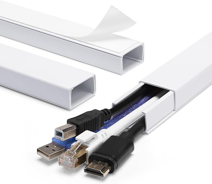 ZhiYo Cord Hider Wall 45in(3X L15in), Self-Adhesive Cable Hider for 2-4 Cords, Large Wire Cover Hide Cords Wall Mounted TV, Cable Raceway White, W1.2in H0.7in