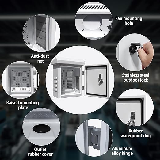 Outdoor Weatherproof Enclosure Electrical Box - 11.6x9.1x5.7 Outdoor Network Enclosure Exterior Box Ventilated Enclosure hinged Outdoor Galvanized Electrical Ventilation Design(295x230x145mm)