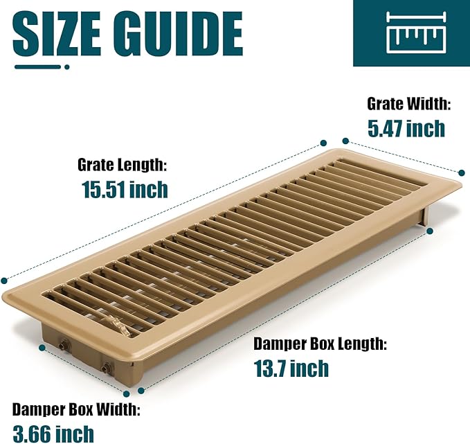 VOISEN Floor Register 4x14, 2 Pack Floor Vent Covers, Steel Adjustable Air Supply Grille Register Vent Cover Grill for Sidewall and Floor, Vent Covers for Home Floor,Brown