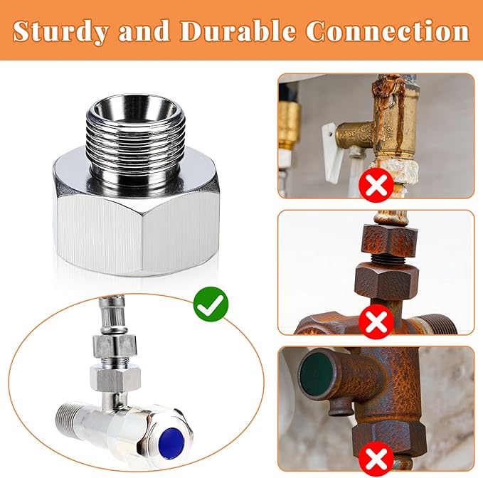 Water Line Adapter, 2 Pcs 1/2" Female to 3/8" Male Brass Reducer Adapters, Compression Pipe Fittings with Rubber Washers for Kitchen Bathroom Water Heater Supply Hose