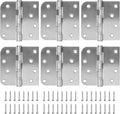 6 Pack Ball Bearing Door Hinges, 4 Inch x 4 Inch Heavy Duty Stainless Steel Door Hinges with Square & 5/8'' Round Radius Corner for Exterior & Interior Doors, Silver