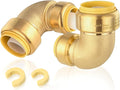 2-Pack HeSun Pushfit 90 Degree Elbow, 1"x3/4" Push to Connect Plumbing Fittings with Disconnect Clips, Brass Push-fit Fittings for PEX, Copper, CPVC, PE-RT Pipes(PF146-2)