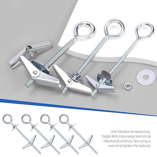 Glarks 15pcs M4 x 75mm O-Shaped Eye Bolt Toggle Anchors Set for Drywall, Toggle Bolts, Butterfly Anchors, Spring Toggle Wing Bolts for Ceiling, Sheetrock, Hollow Wall