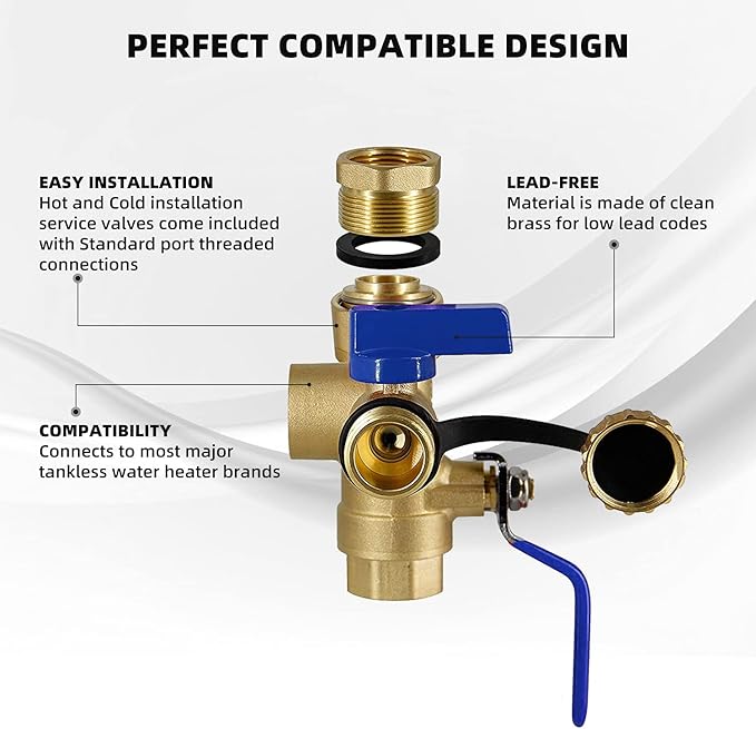 VAV 3/4-Inch IPS Isolator Tankless Water Heater Service Valve Kit, with Pressure Relief Valve, CSA LISTED, Clean Brass & NPT Thread