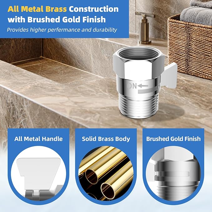 Hibbent All Metal 3 Pack Shower Head Flow Control Valve, G1/2 Brass Shut-off Valve with Metal Handle Lever, Shut OFF Water Flow Control Regulator for Handheld Shower, or Bidet Sprayer, Chrome