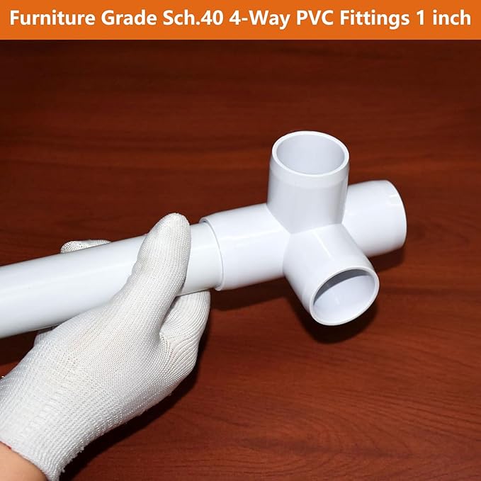 1" PVC Fittings 4 Way (10-Pack) Furniture Grade, Elbow Connector, Heavy Duty for DIY Furniture, Frames, UV Resistant - Compatible with 1" Schedule 40 PVC Pipes‌