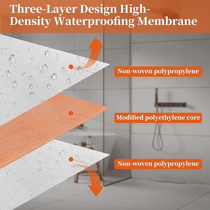 Waterproof Membrane for Shower 5 Inch X 100Ft Waterproofing and Uncoupling Membrane 19.7 Mils Thickness Waterproof Underlayment for Shower Tile Flooring