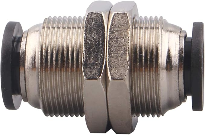 Bulkhead Union Push to Connect Tube Fitting 3/8 Inch Tube OD Double Threaded (2 Packs)