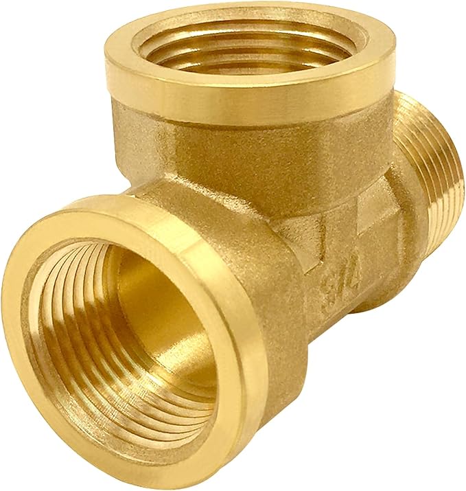 2PCS Brass 3/4 Inch NPT Tee Pipe Fitting 3/4" NPT Female x 3/4" NPT Female x 3/4" NPT Male for Water/Oil/Gas