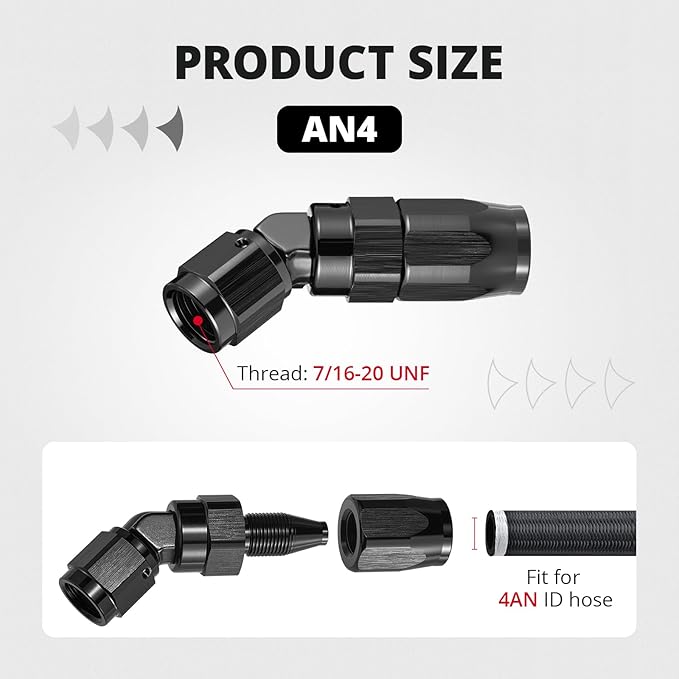 EVIL ENERGY 4AN Hose End Fitting 45 Degree Swivel Low Profile Forged Aluminum for CPE Braided Line
