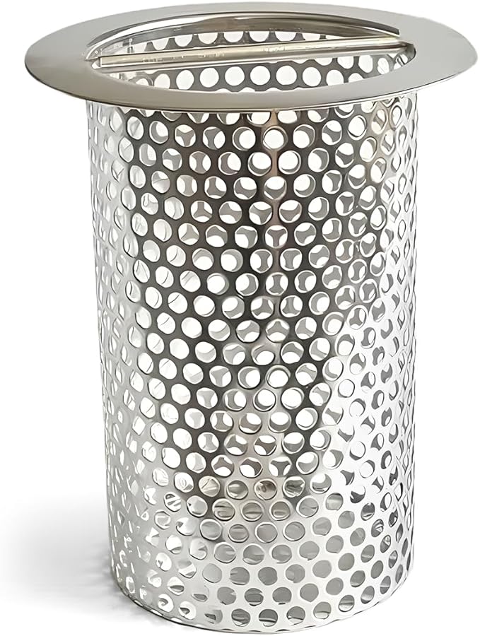 4'' Commercial Floor Drain Strainer, 4" Tall 304 Perforated Cylindrical Mesh Stainless Steel Drain Strainer for Factory/Kitchen/Hospital/Restaurant (Silver, 4" Tall x 4" Diameter)
