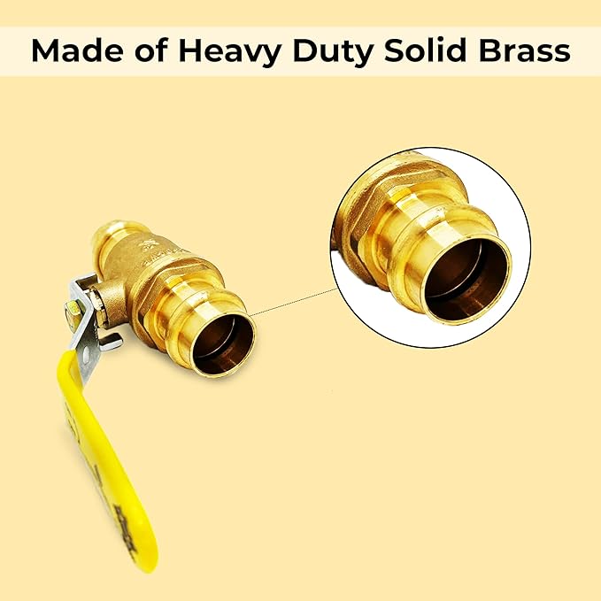 3/4" Propress Brass Ball Valve - Press Shut Off Ball Valve with EPDM O-ring Fit Both End For Pex Tubing - Premium Water Stop Shut Off Tool with 1/2” In. Connections - Pack of 10