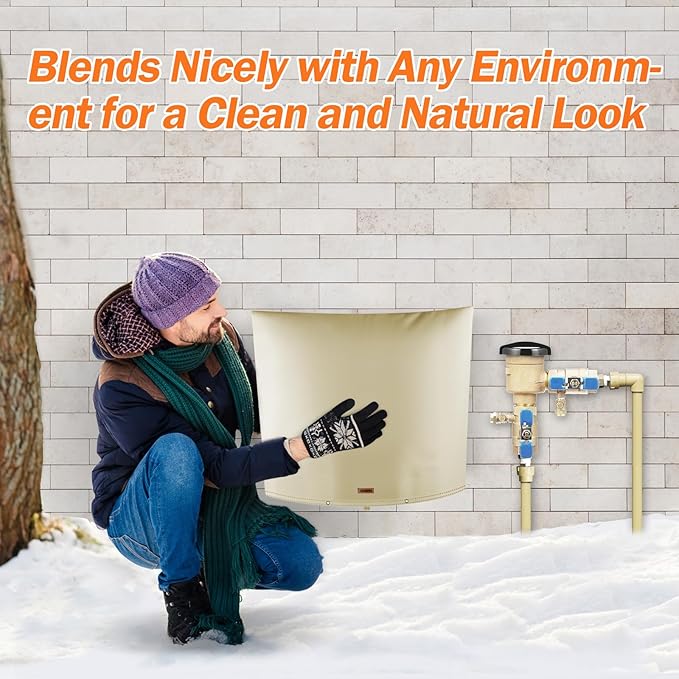 Backflow Preventer Pipe Insulation Cover (5°F) - Irrigation Sprinkler Valve Insulated Pouch - Water Well Pump Cover - Sturdy 5 Layers for Winter Freeze Protection, 80" W x 70" H, Beige