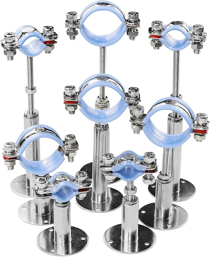 AKIHISA 2 Pcs 304 Stainless Steel Pipe Supports, Wall Mount Ceiling Mount Pipe Hanger, Pipe Holder for OD Pipe 45-48MM Adjustable Height Range 50-100mm