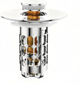 Bounce-Type Bathroom Sink Stopper with Drain Basket - 304 Stainless Steel & Solid Brass, 27-40mm Hole Fit, Odor-Proof Filter & Leak-Proof, Universal for Vanity Sinks/Washbasins
