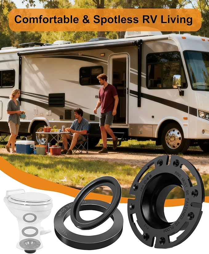 RV Toilet Seal and 3" Socket Floor Flange Kit for Dometic 300 310 320 RV Toilets, Replacement Parts Kit 385345892 Flange, 385311658 Flush Ball Seal and 385311652 Base Seal Gasket, 3 in 1 Repair Kit