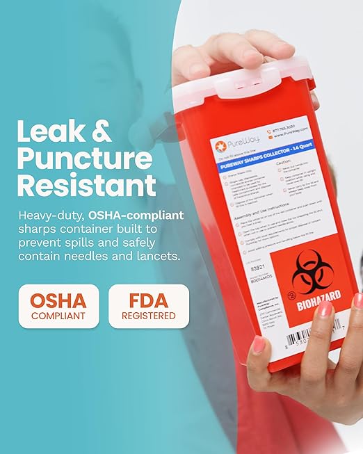 1.4 Quart MailBack Sharps Disposal Container – Secure Needle Box for Safe Medical Waste & Used Syringe Disposal | Sharps Container for Home Use, Travel, Clinics, and Professional Settings